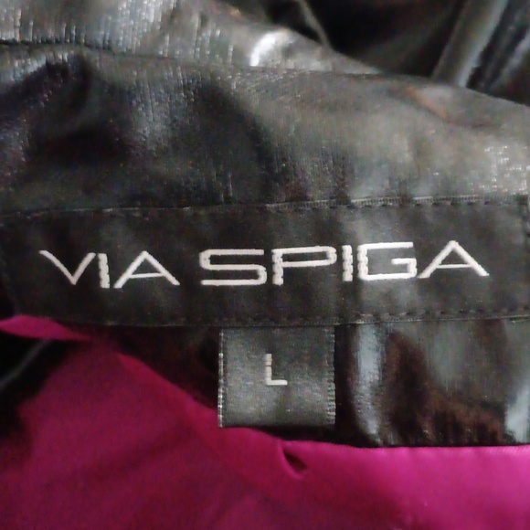 Via Spiga Black Patent Faux Leather Belted Button Front Trench Coat L - Picture 5 of 6